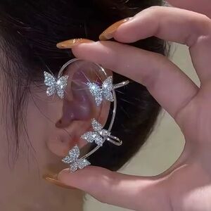 Silver Plated Metal Leaf Butterfly Clip Earring